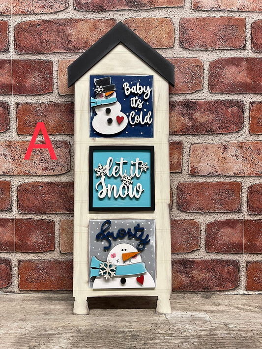 Leaning Ladder with set of 3 Christmas Snowman Blocks only Kit, DIY Unpainted Wooden Kit, DIY Blocks for Leaning Ladder Kit