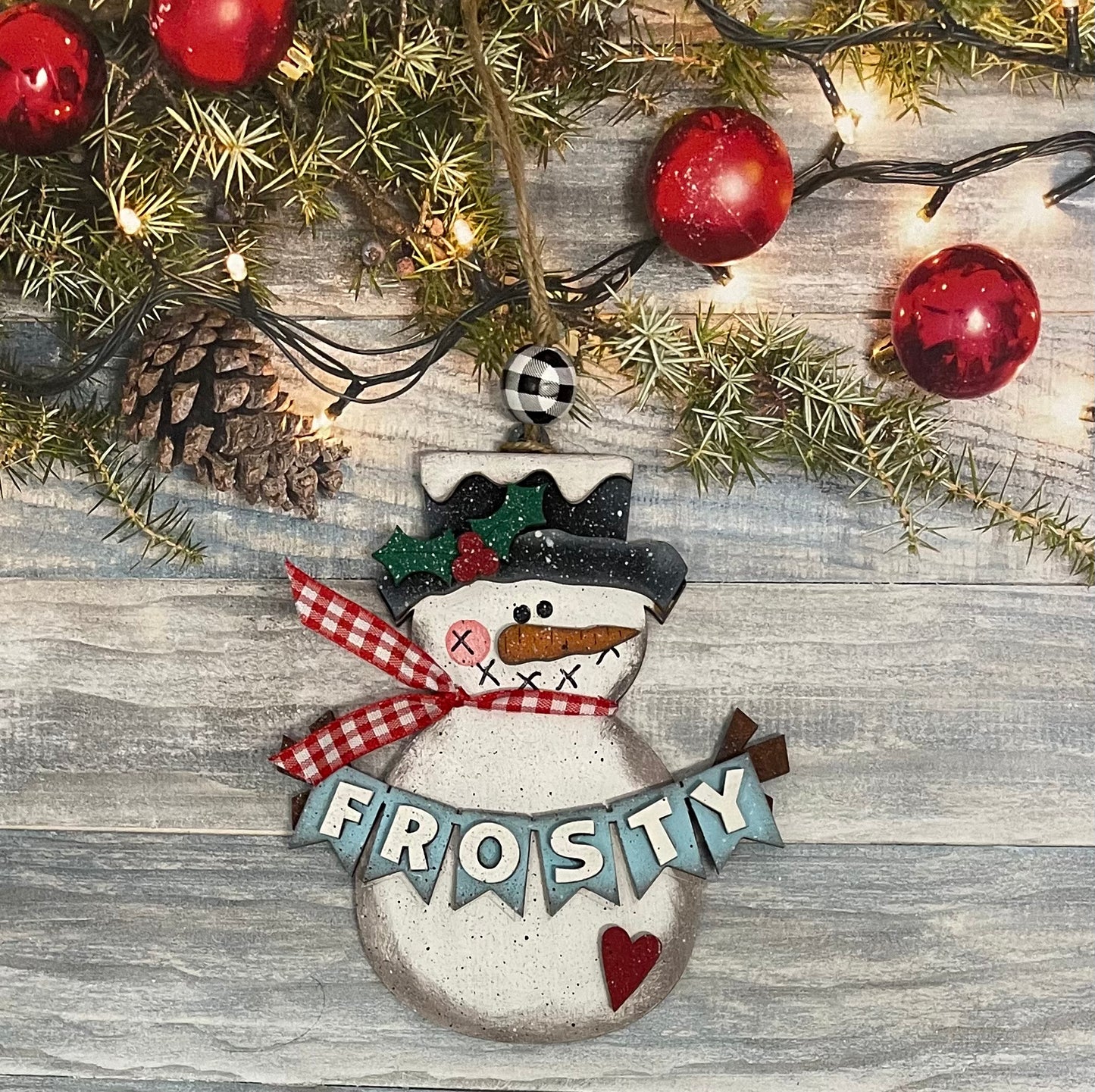 4 Snowmen Ornaments, Christmas Ornaments, unpainted ready for you to finish, with ribbon, jute and beads