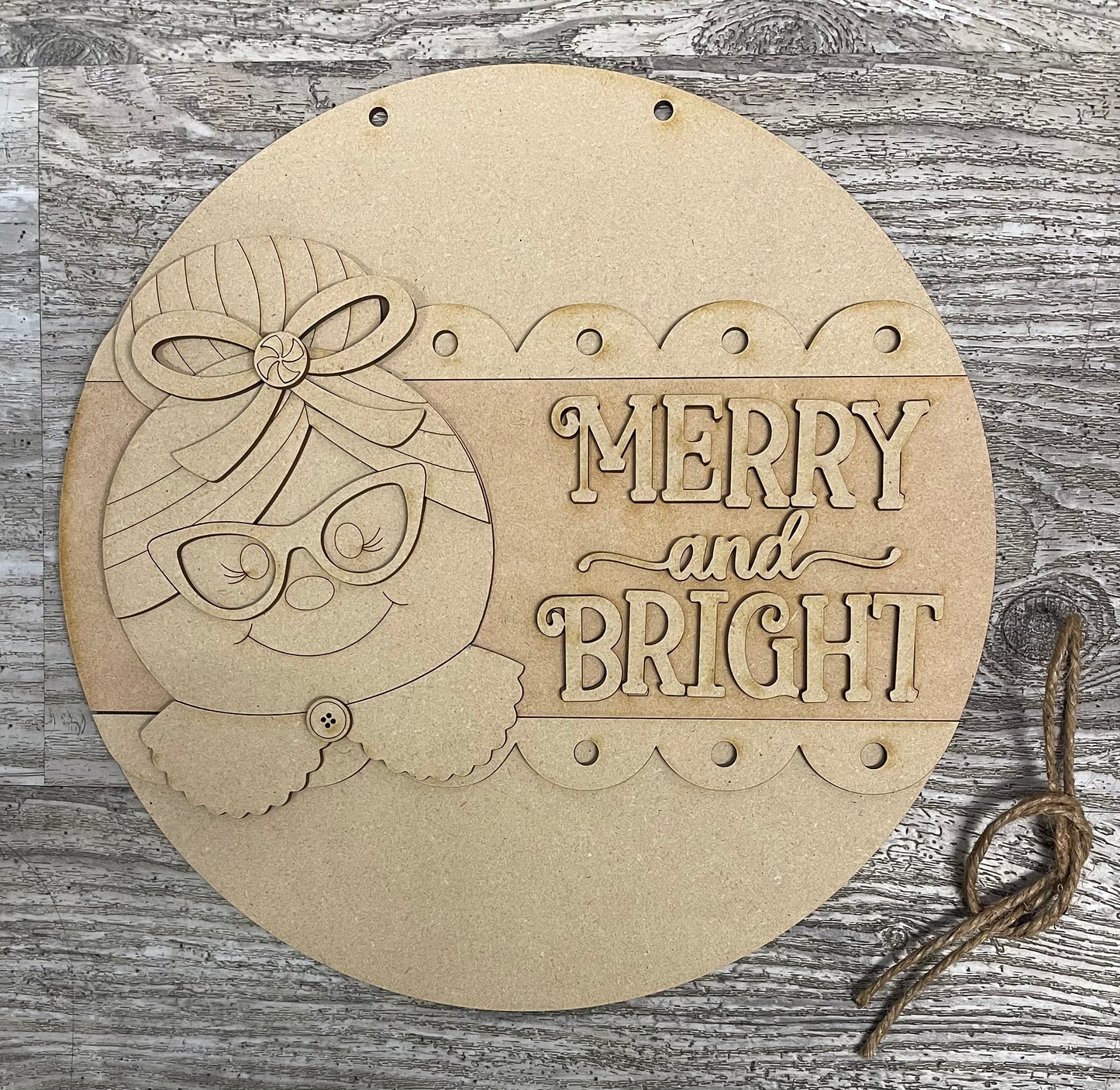 Mrs. Claus - Merry and Bright sign kit, unpainted wooden cutouts - ready for you to paint, includes the circle