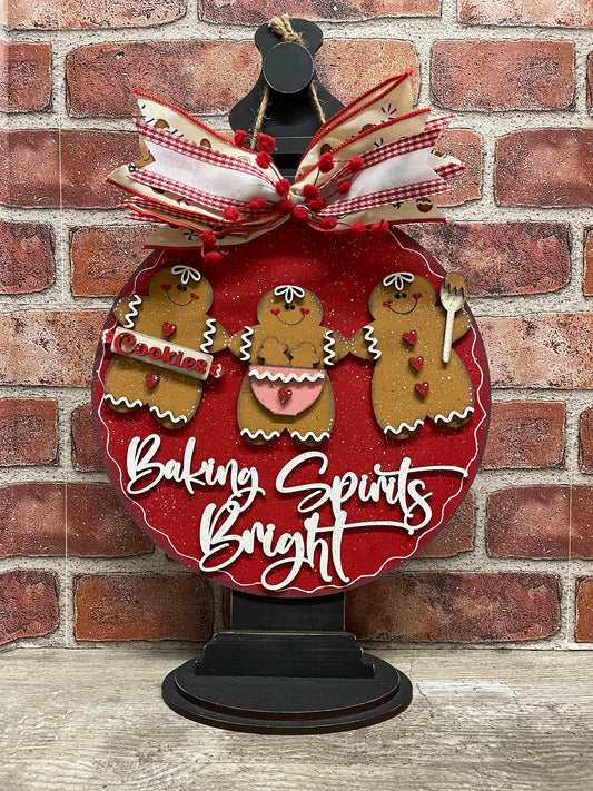 Baking Spirits Bright Gingerbread Man sign kit, unpainted wooden cutouts - ready for you to paint, includes the circle