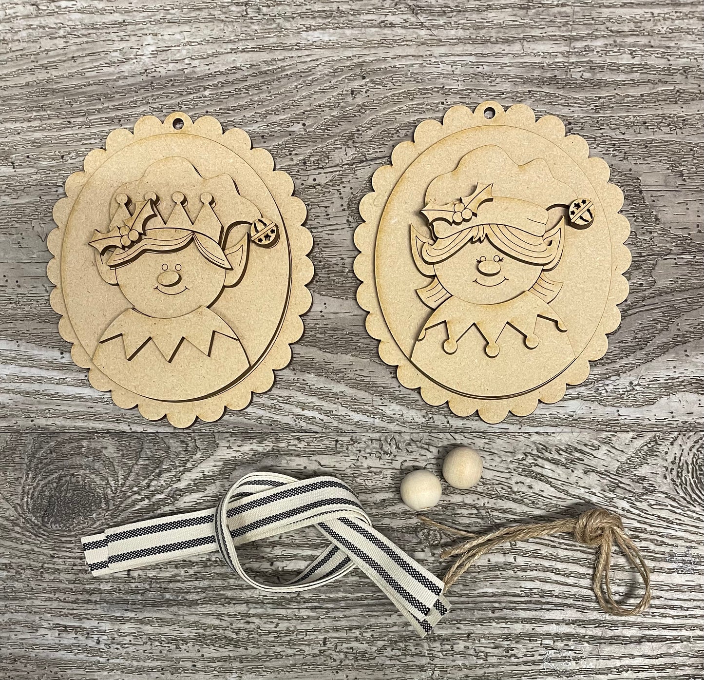 Both - Elf Boy & Girl Ornaments wood cutouts, unpainted wooden cutout, ready for you to paint