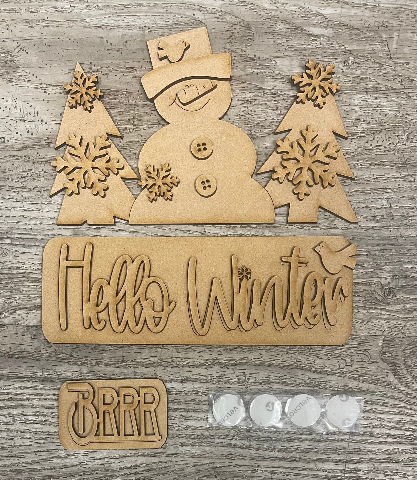 Winter Snowman Truck insert only, unpainted wood cutouts, ready for you to paint,
