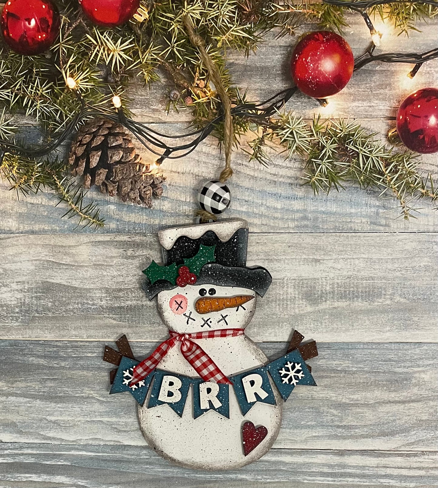 4 Snowmen Ornaments, Christmas Ornaments, unpainted ready for you to finish, with ribbon, jute and beads