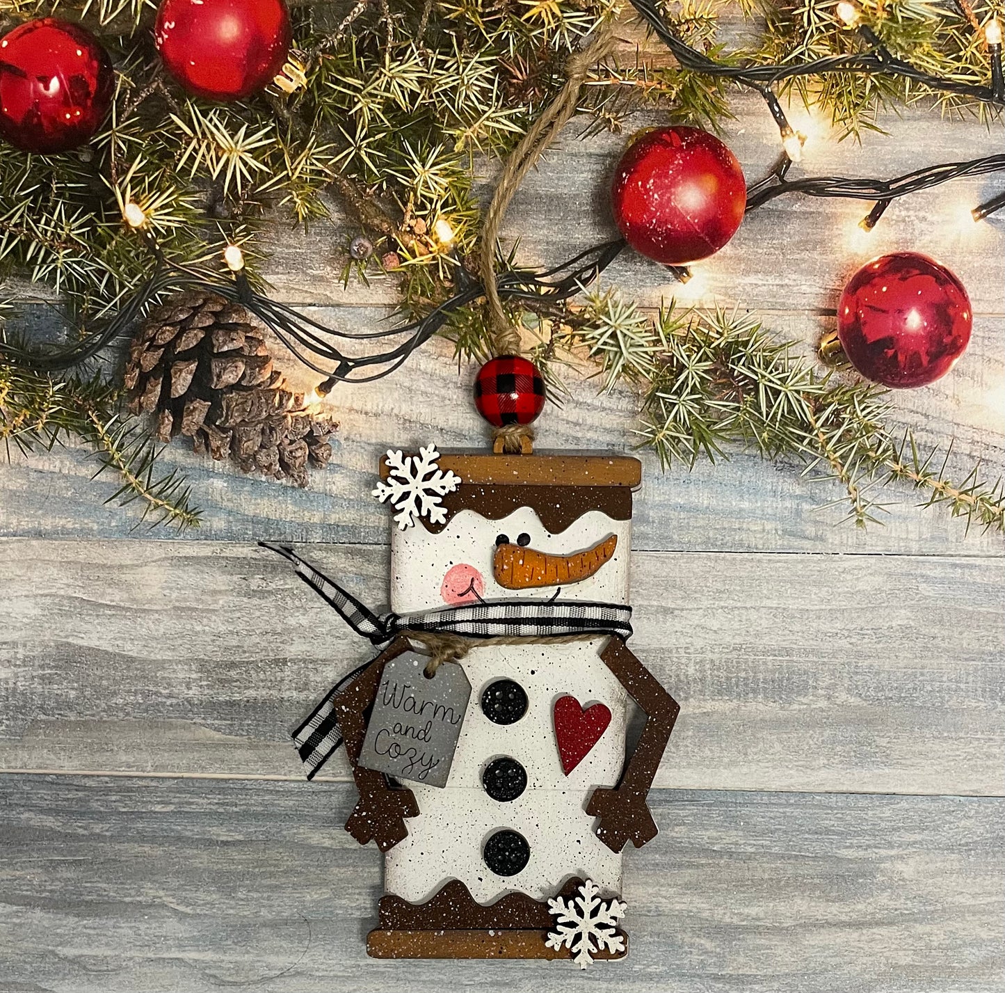 2 Snowmen Smore Ornaments, Unpainted Christmas Ornaments, unpainted ready for you to finish, with jute and beads