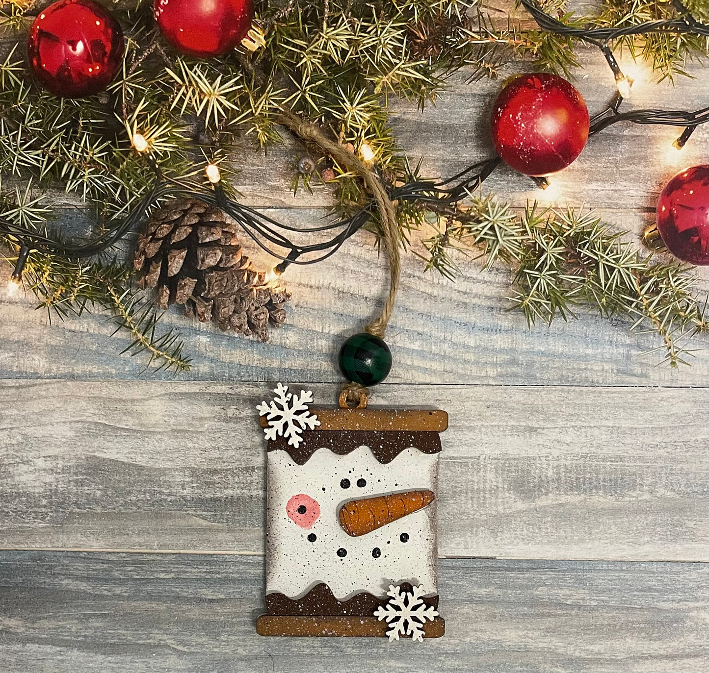 2 Snowmen Smore Ornaments, Unpainted Christmas Ornaments, unpainted ready for you to finish, with jute and beads