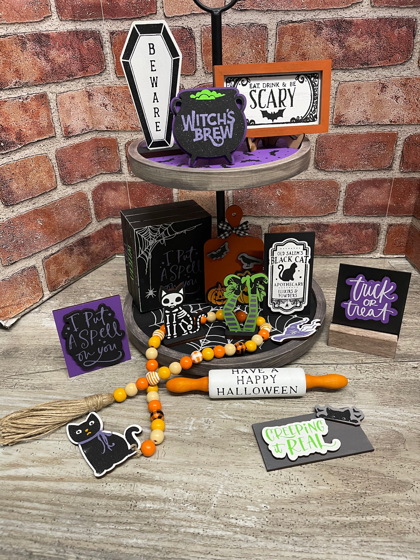 Witchy Vibes tiered tray wood cutouts, unpainted ready for you to finish