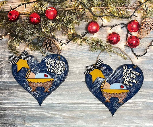 2 Christmas Manger Ornaments, wood cutouts, unpainted ready for you to finish