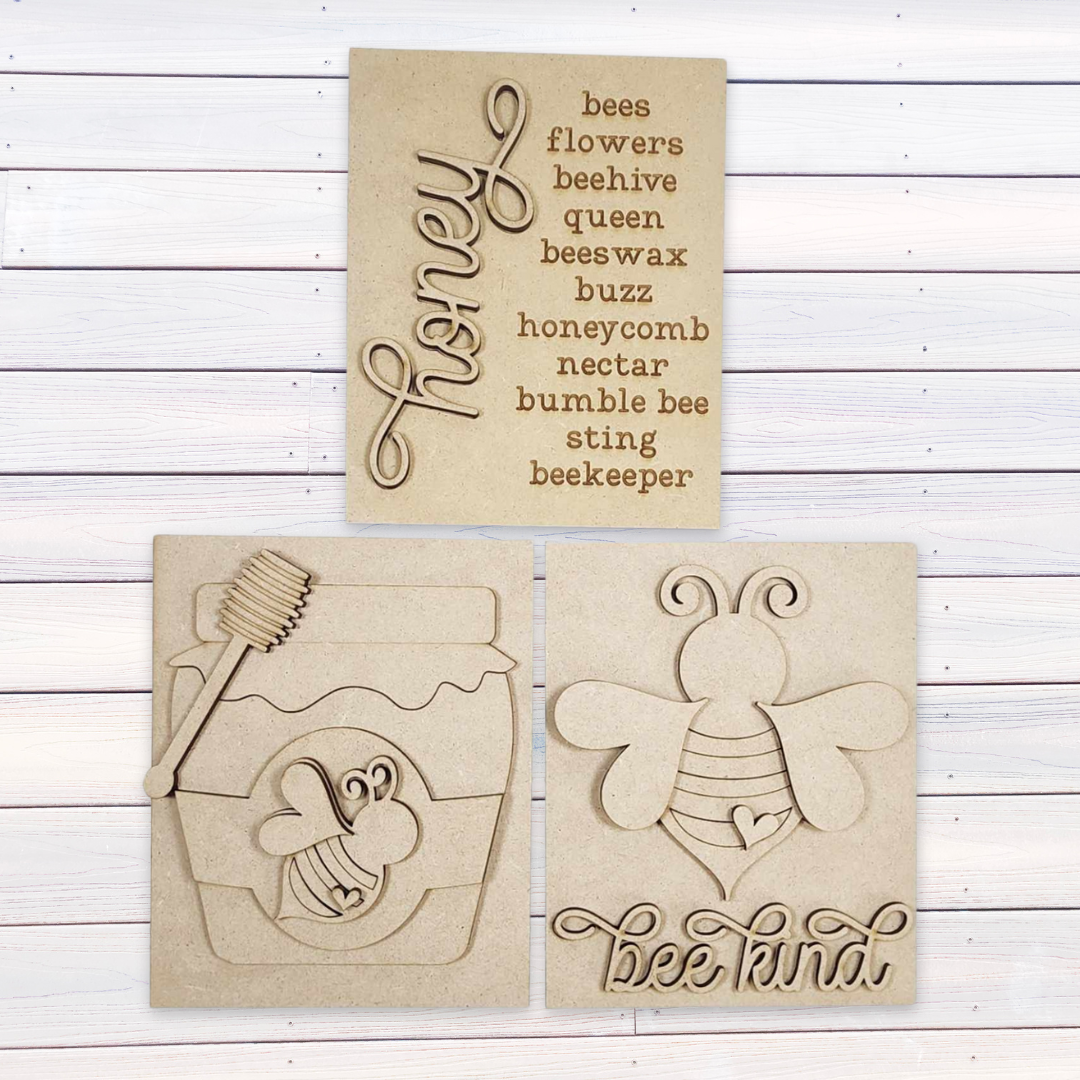 Hello Honey Collection Sign Trio - unpainted cutouts