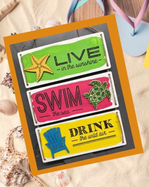 2 of each Turtle, Starfish and Beach Chair wooden Cutouts - rectangle signs not included