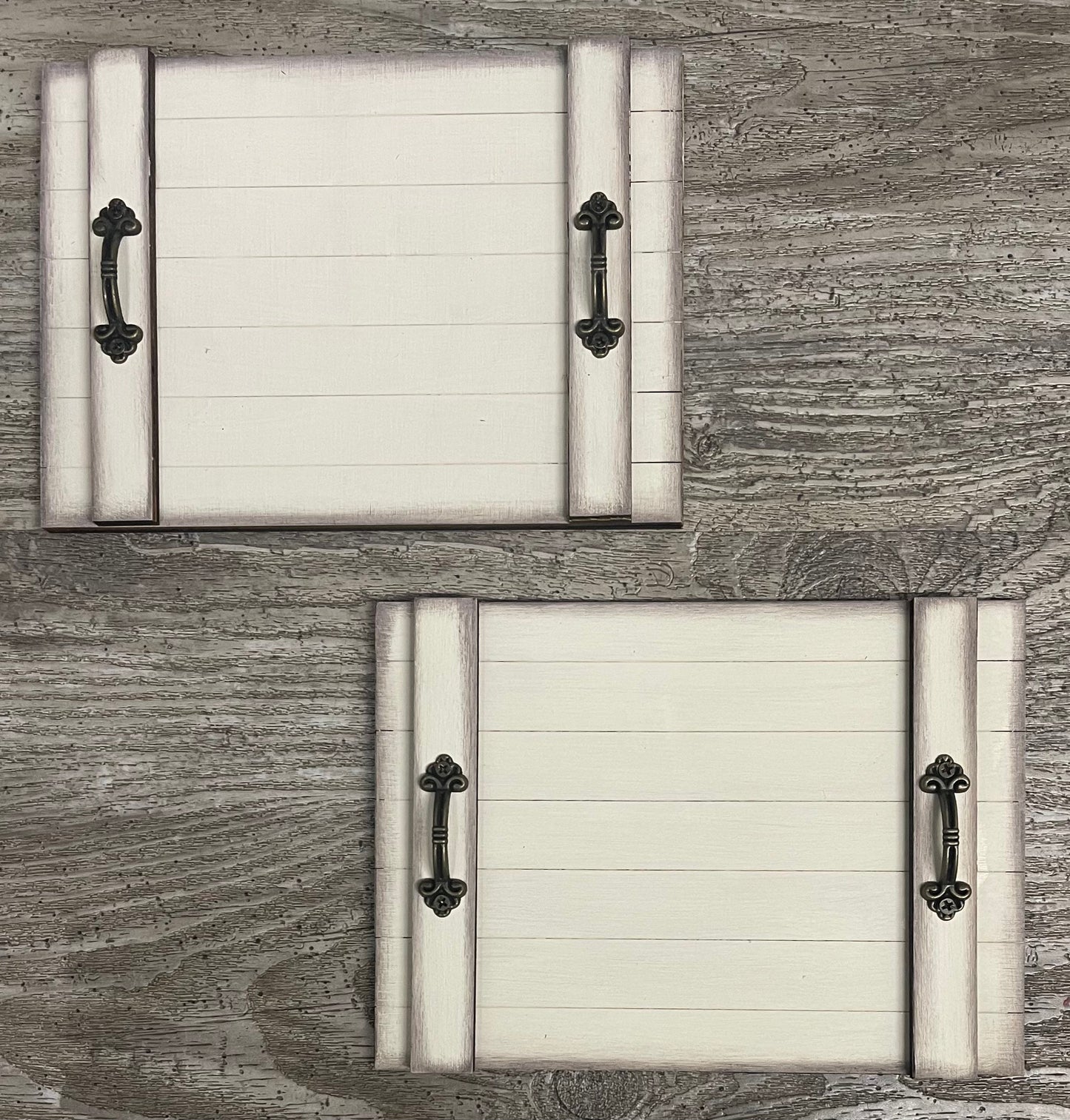 Tray kit, with or without handles without handles will be unpainted - with handles will be basecoated wooden cutouts ready for you to finish
