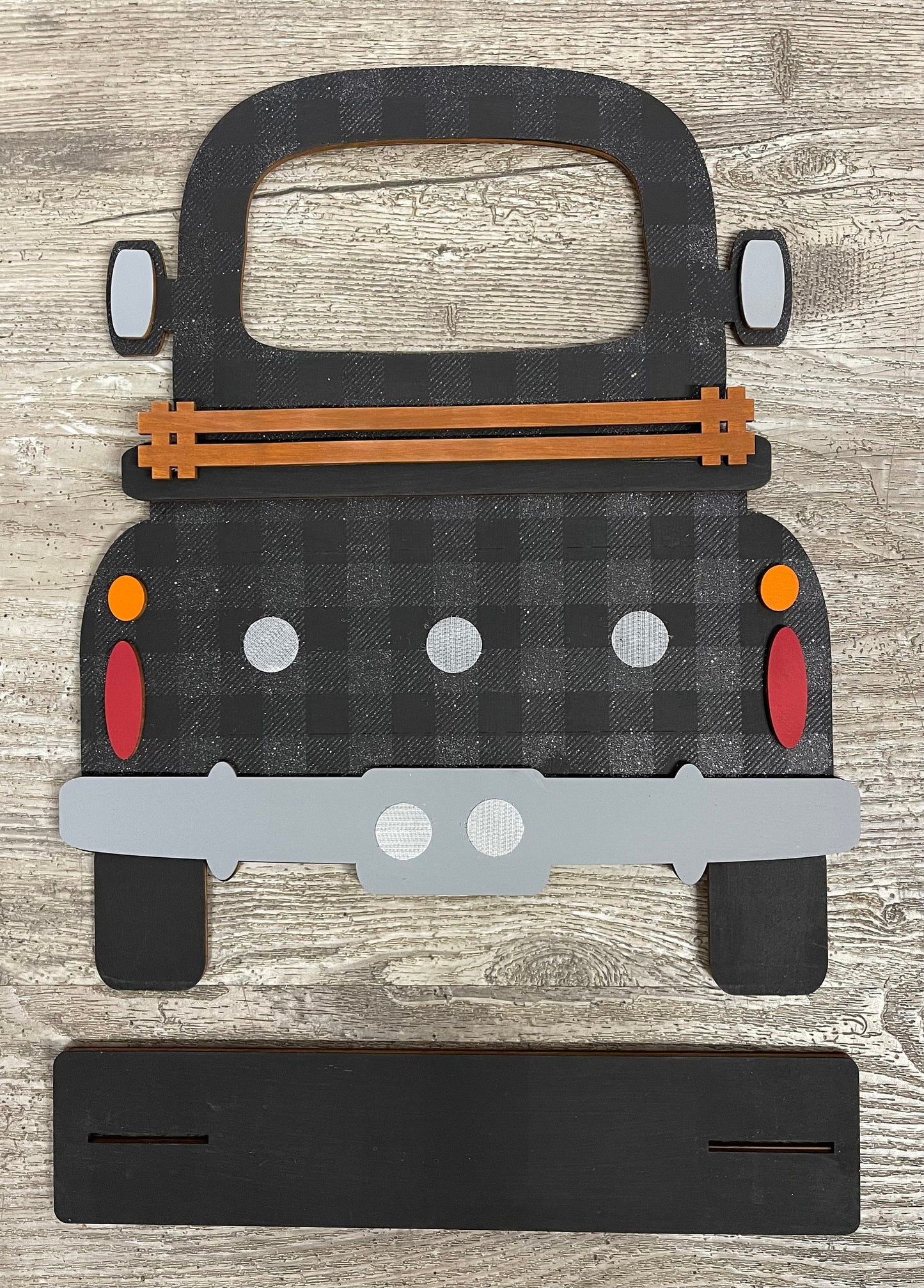 Strawberry Truck with the removable piece and license plate unpainted wood cutouts, ready for you to paint