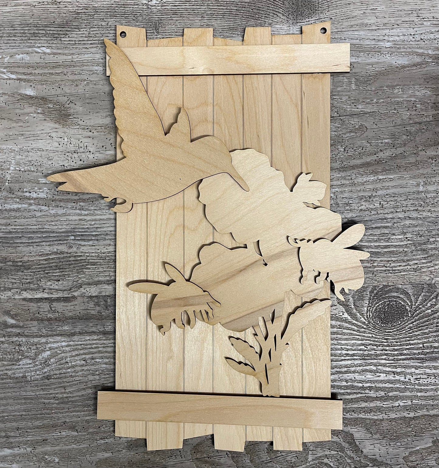 1 Flowers, Hummingbird and 2 Bee cutouts and sign ready for you to paint - back sign is included