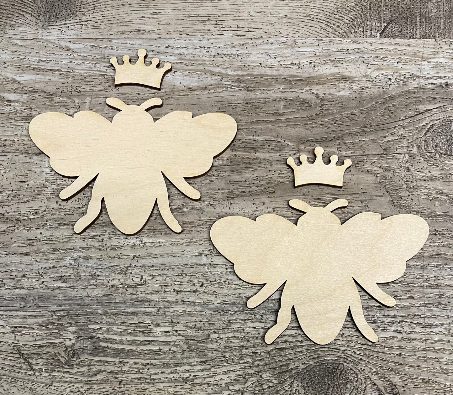 Honey Bee Farms 2 Bees and 2 Crowns unpainted wooden cutouts, ready for you to paint