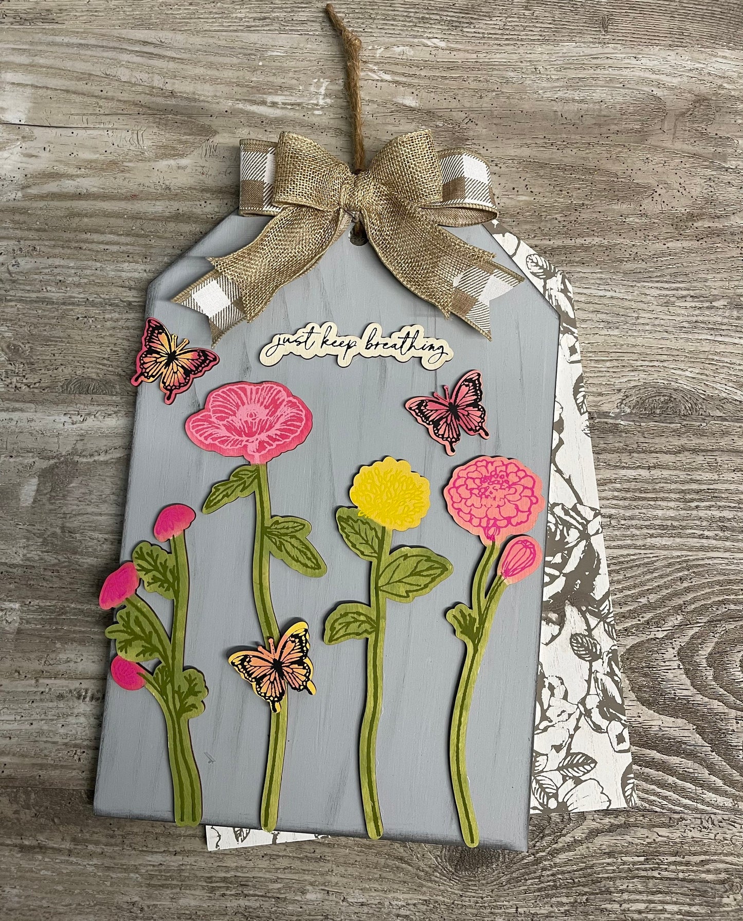 Botanical Just Keep Breathing Cutouts, unpainted wooden cutouts - ready for you to paint, door tag surface not included
