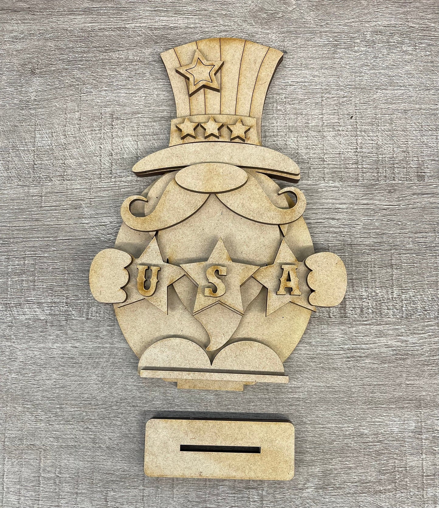 Uncle Sam Gnome cutout, unpainted wooden cutout - Qty 1, ready for you to paint
