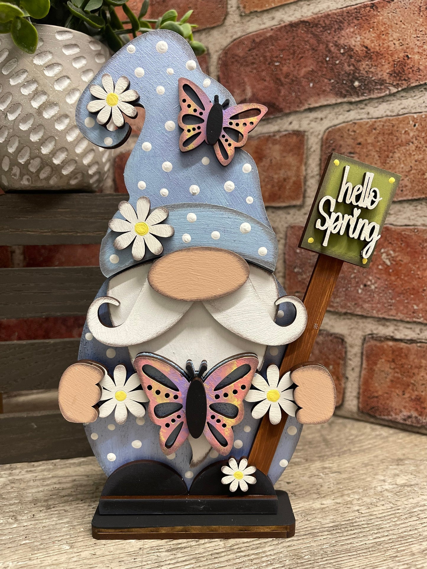 Spring Gnome with Butterfly wood cutouts, unpainted wooden cutout - Qty 1, ready for you to paint