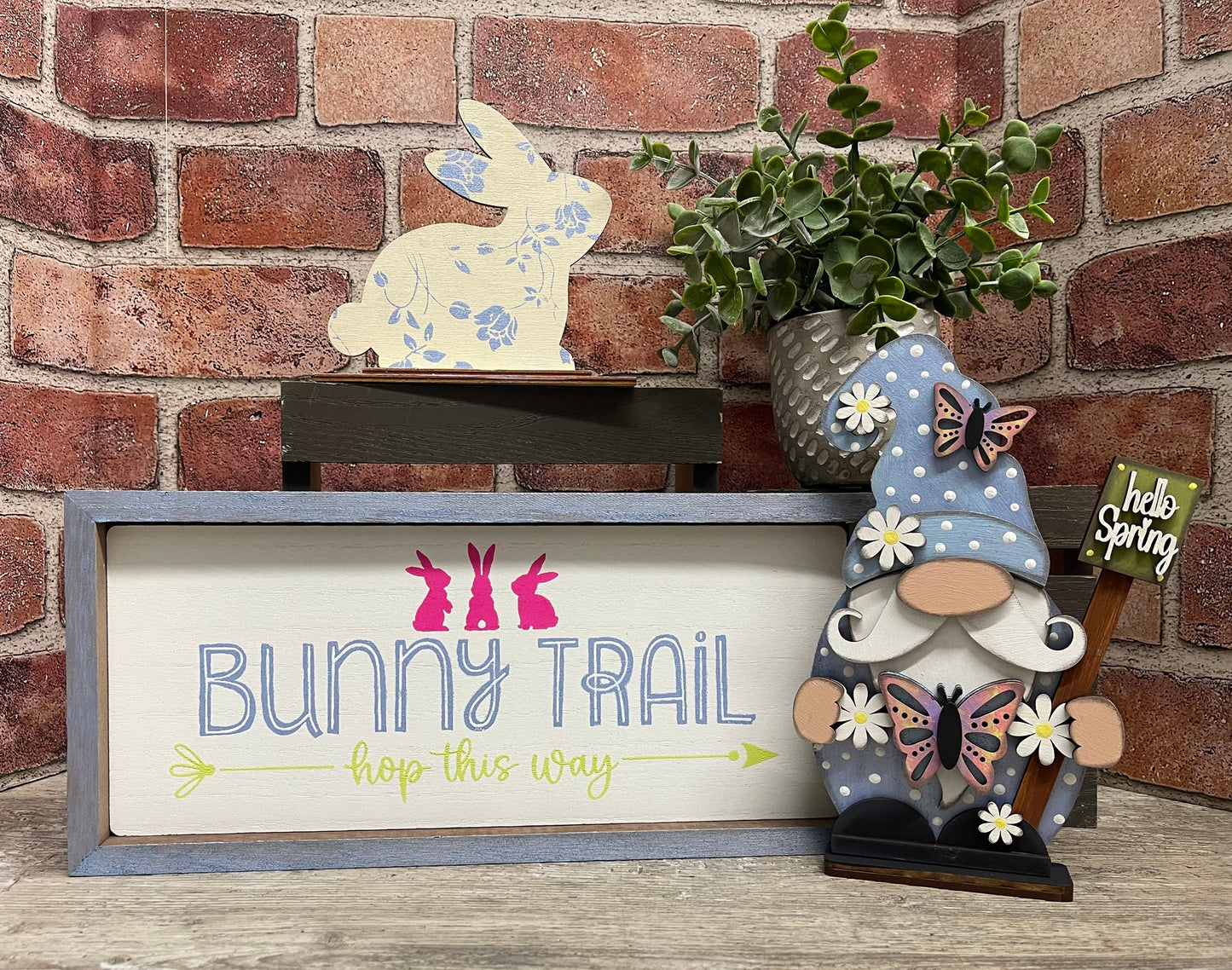 Spring Gnome with Butterfly wood cutouts, unpainted wooden cutout - Qty 1, ready for you to paint