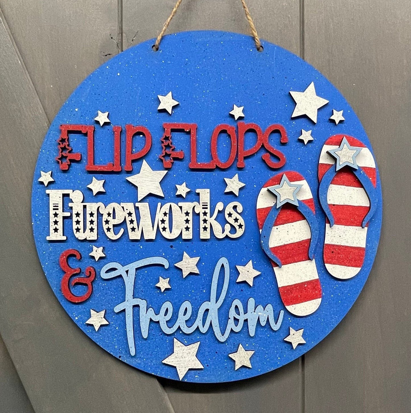 Flip Flops, Fireworks & Freedom sign kit, unpainted wooden cutouts - ready for you to paint, includes the circle
