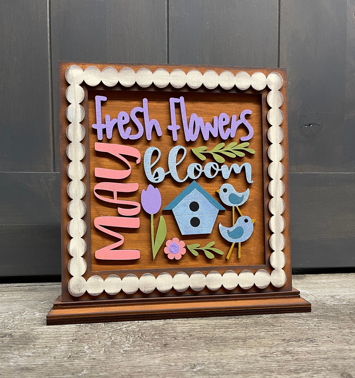 Unpainted Changeable Frame with the removable May seasonal piece ready for you to paint