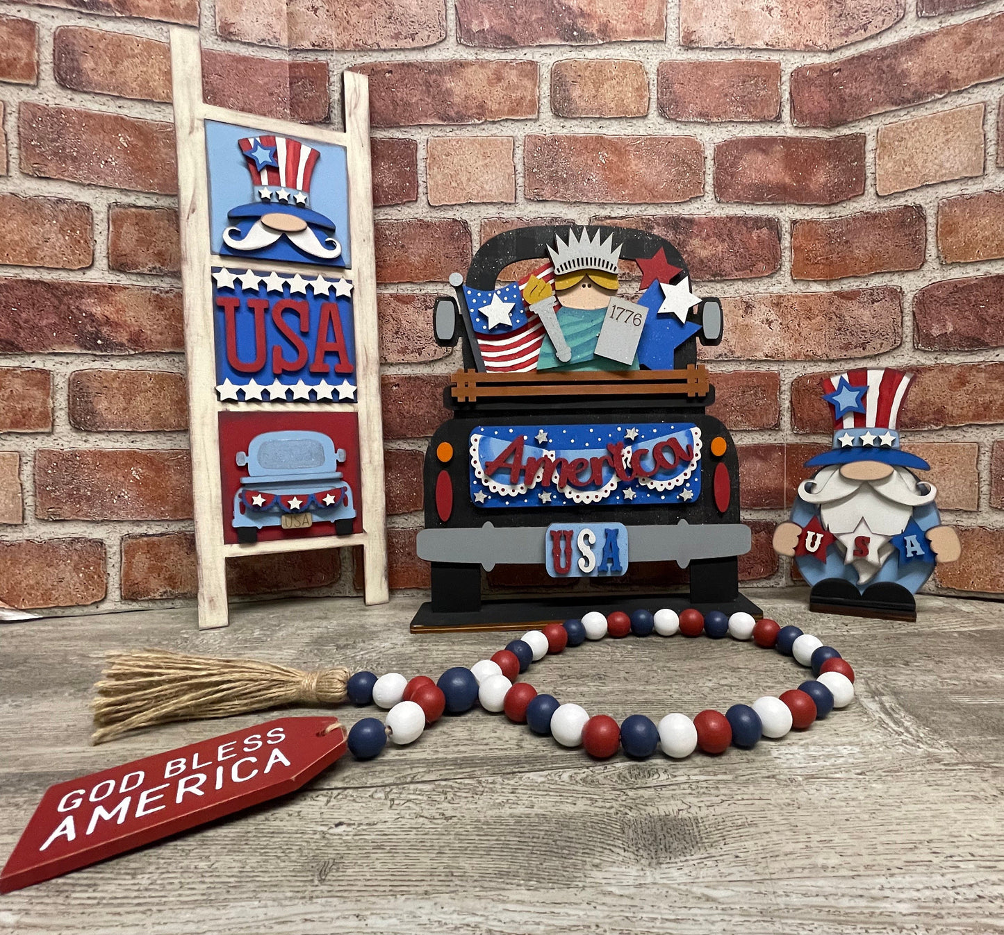 Unpainted USA Patriotic changeable insert cutouts ready for you to paint, truck not included
