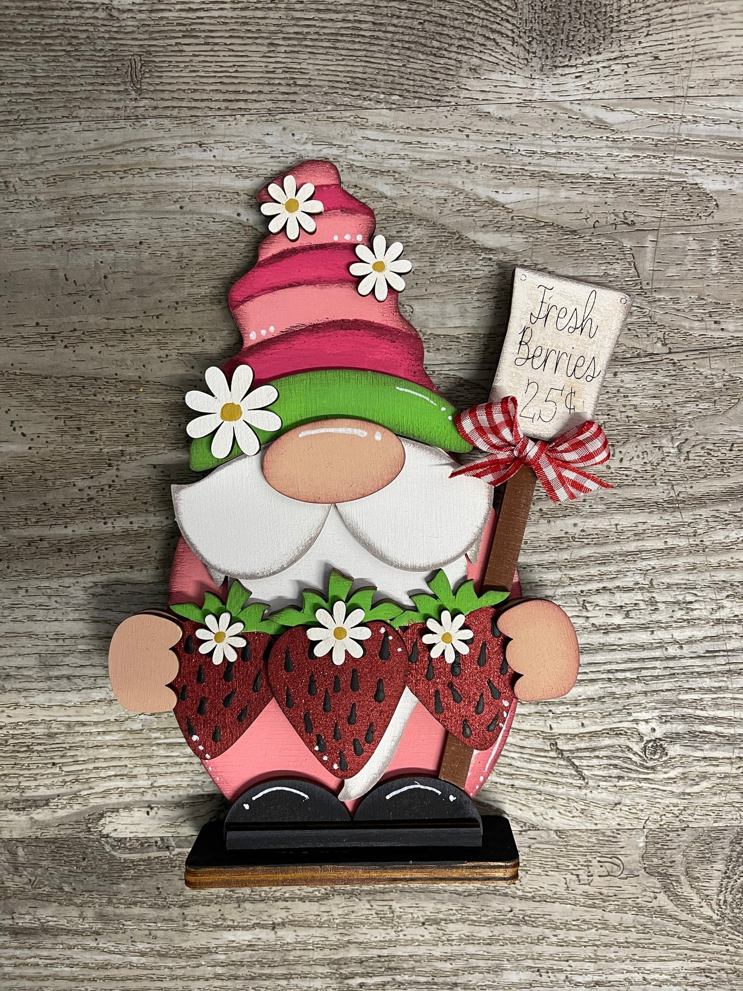 Strawberry Gnome cutout, unpainted wooden cutout - Qty 1, ready for you to paint