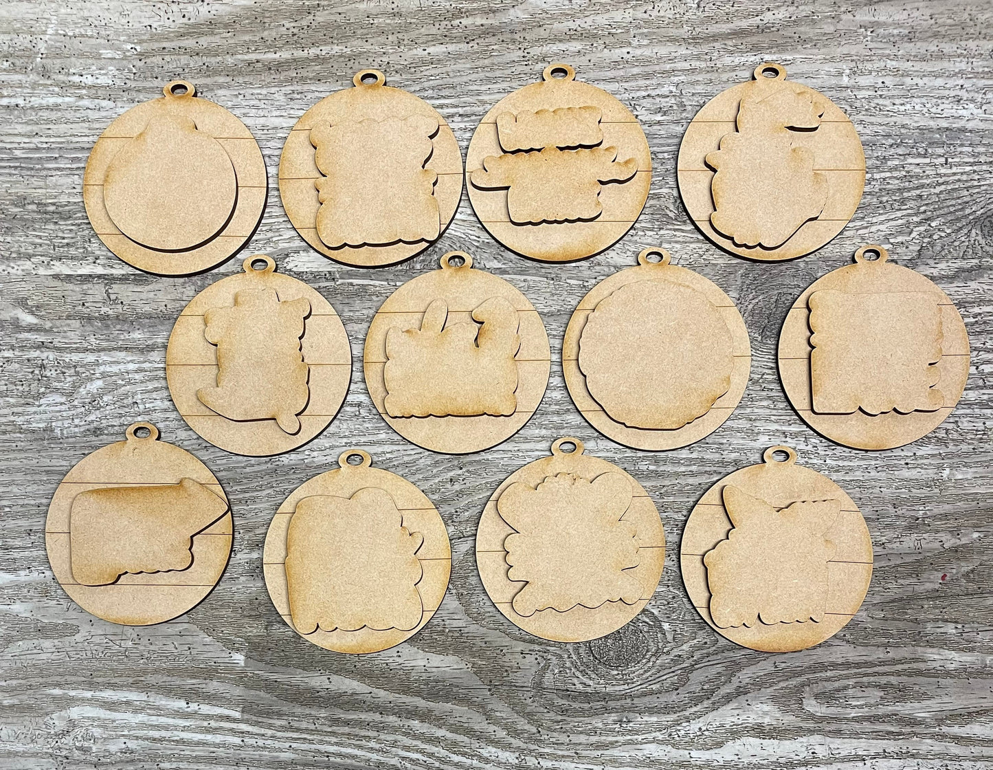 Lake Minis Ornament Cutouts, wooden unpainted cutouts