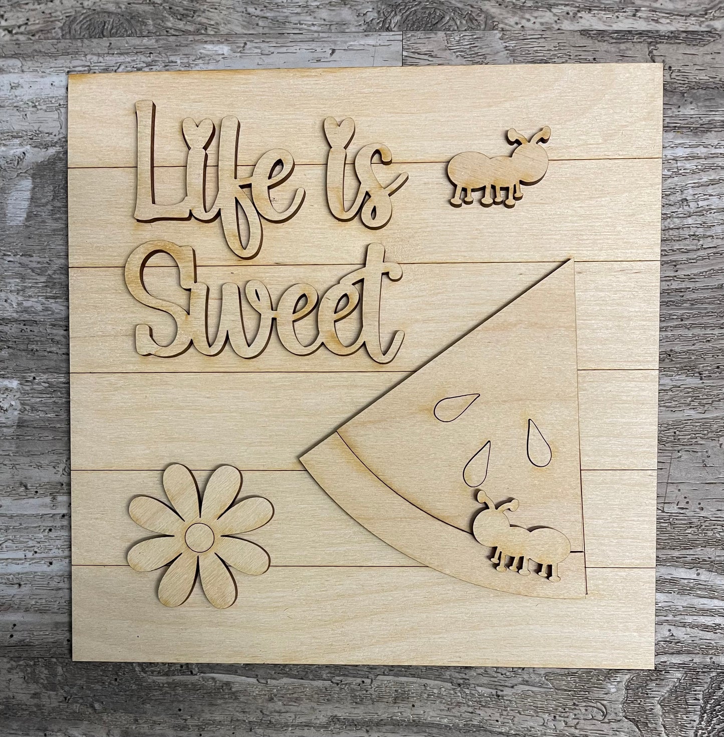 Unpainted Changeable Frame with the removable Life is Sweet June Everyday piece ready for you to paint