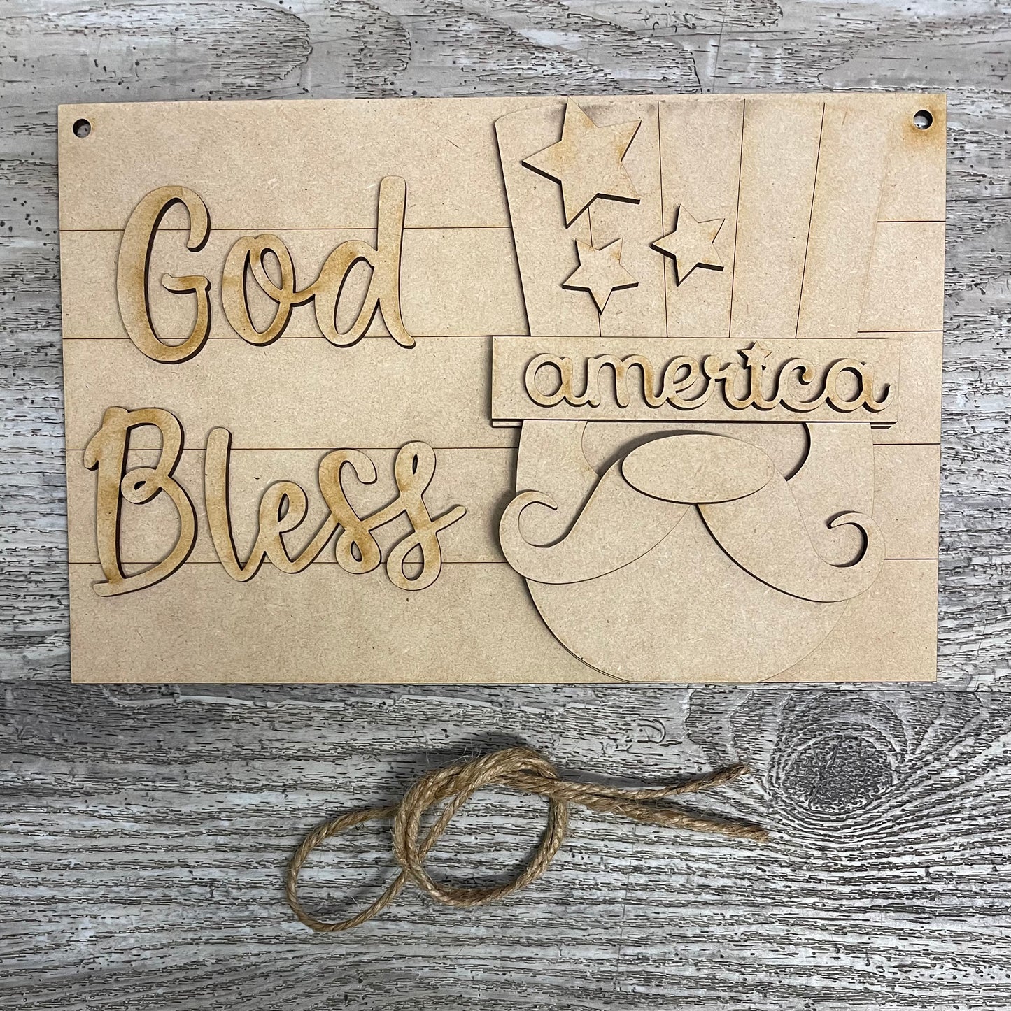 God Bless America Uncle Sam Sign, Patriotic unpainted wooden cutout - ready for you to paint