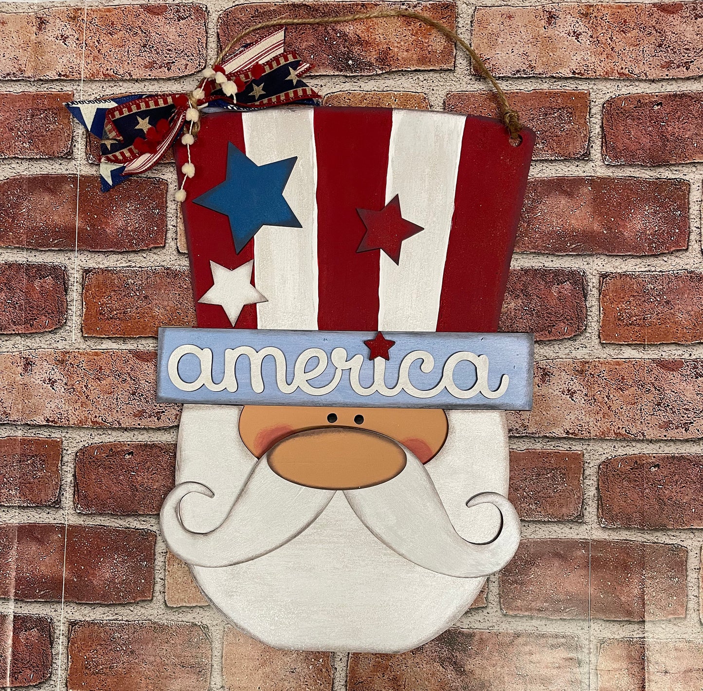 Large Uncle Sam Door Hanger with Ribbon, Patriotic unpainted wooden cutout - ready for you to paint