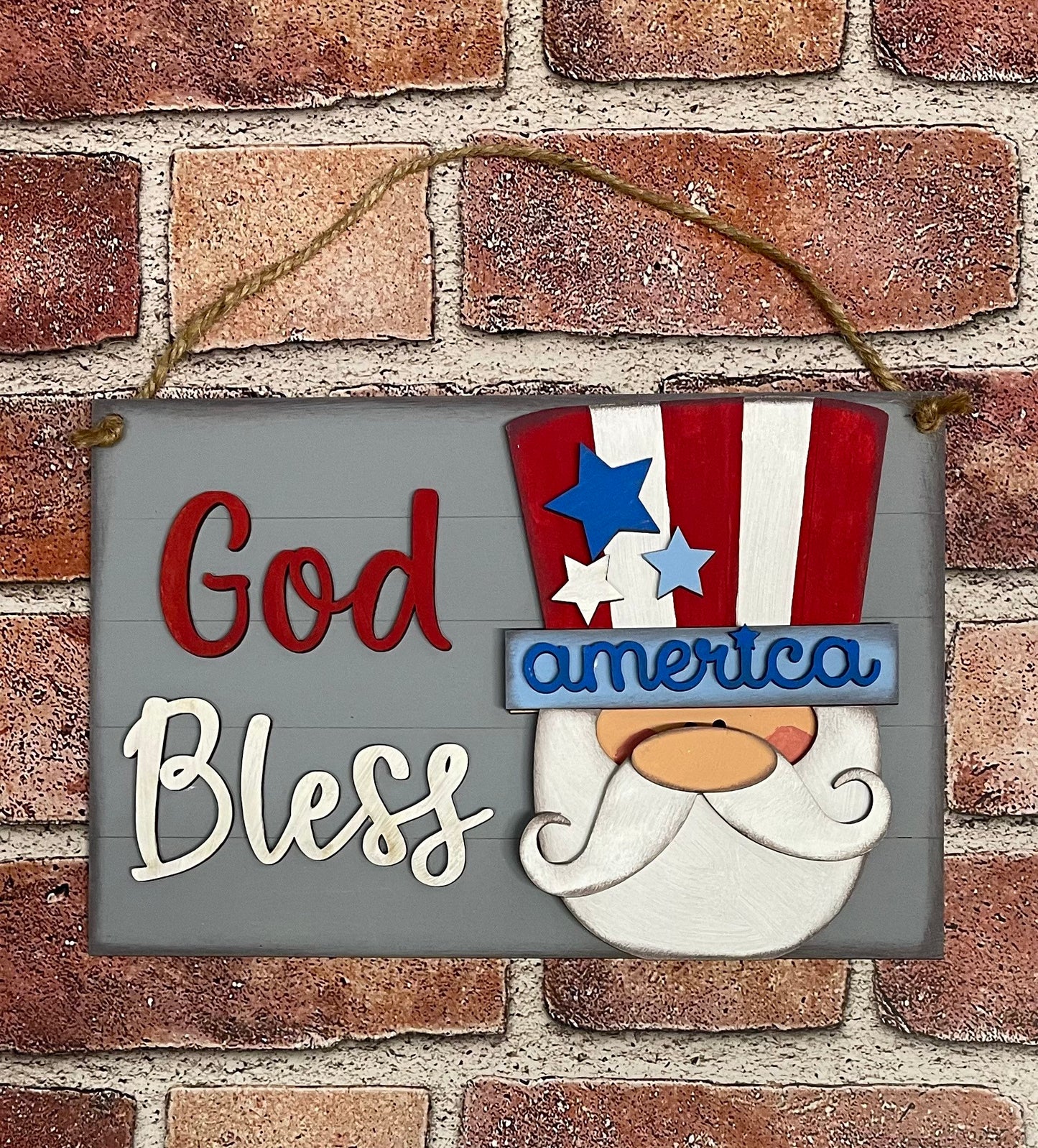 God Bless America Uncle Sam Sign, Patriotic unpainted wooden cutout - ready for you to paint