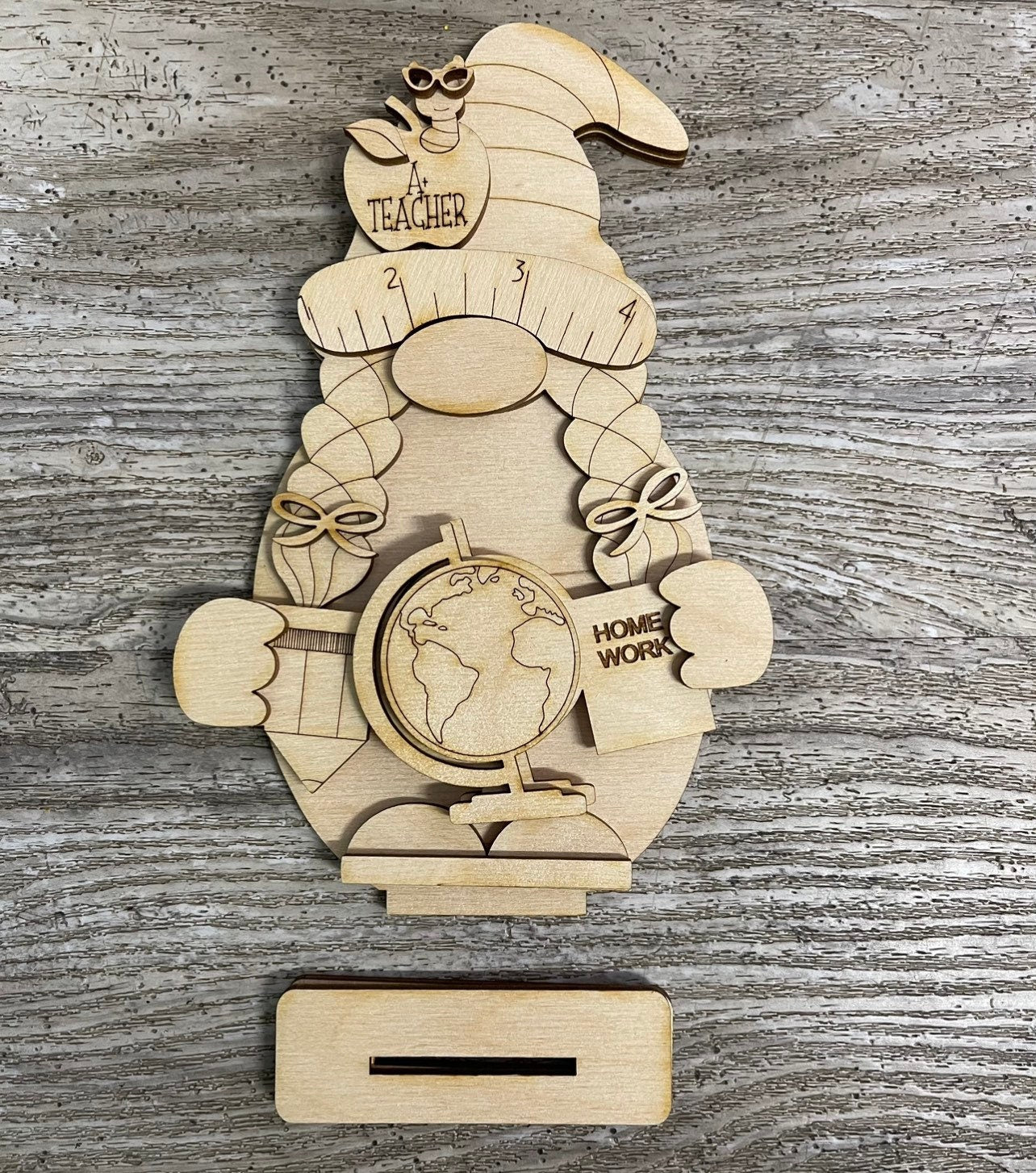Teacher Gnome cutout, unpainted wooden cutout - Qty 1, ready for you to paint