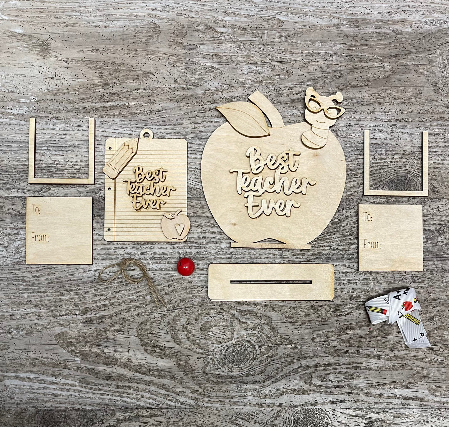 Teacher gift card kits set of 2 cutouts, unpainted wooden cutout - ready for you to paint