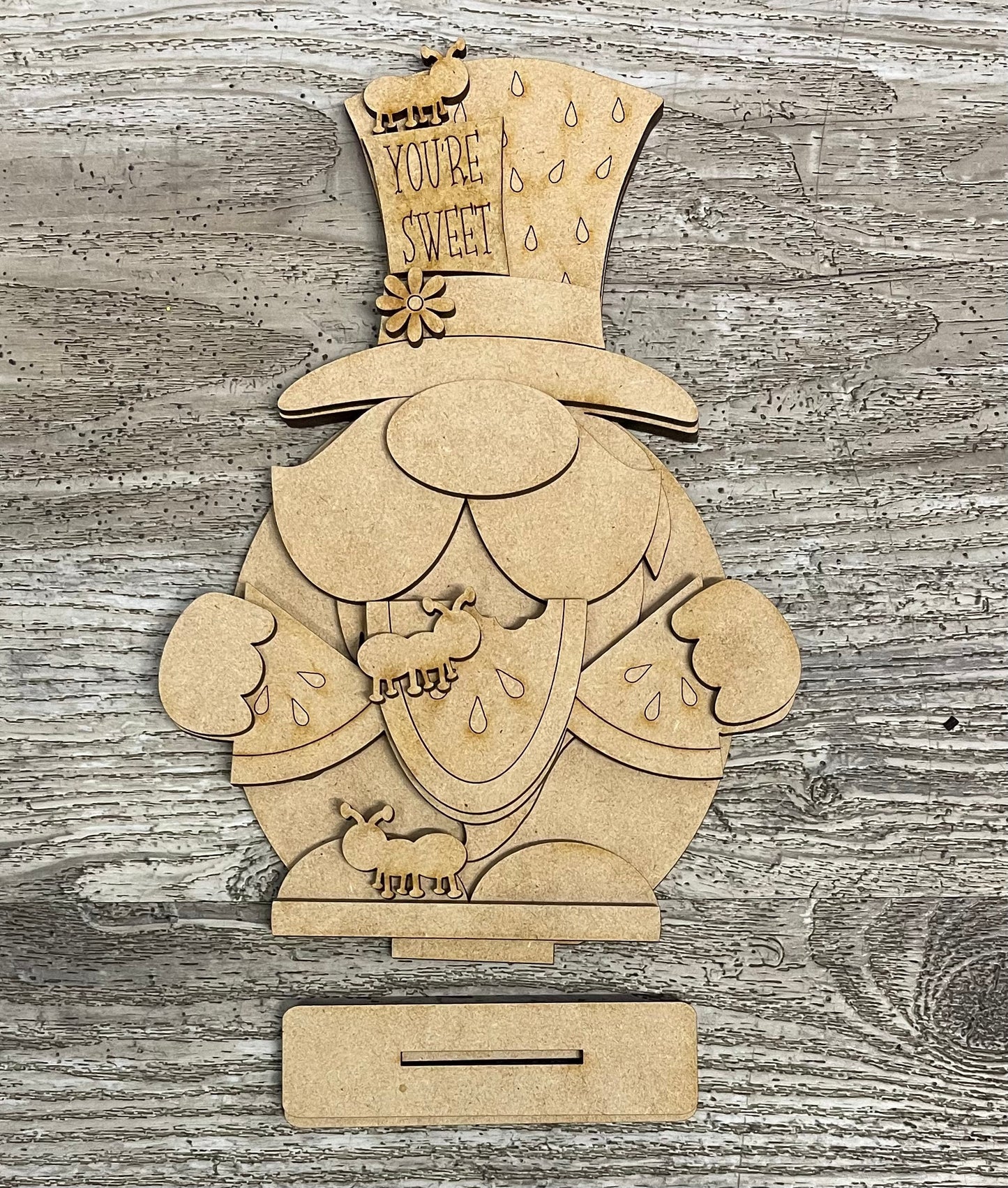 Watermelon Gnome cutouts, unpainted wooden cutout - Qty 1, ready for you to paint