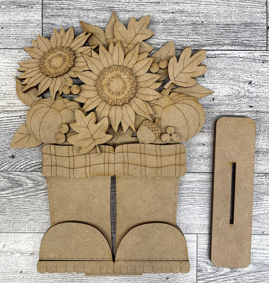 Fall Boots stander unpainted wood cutouts, ready for you to paint
