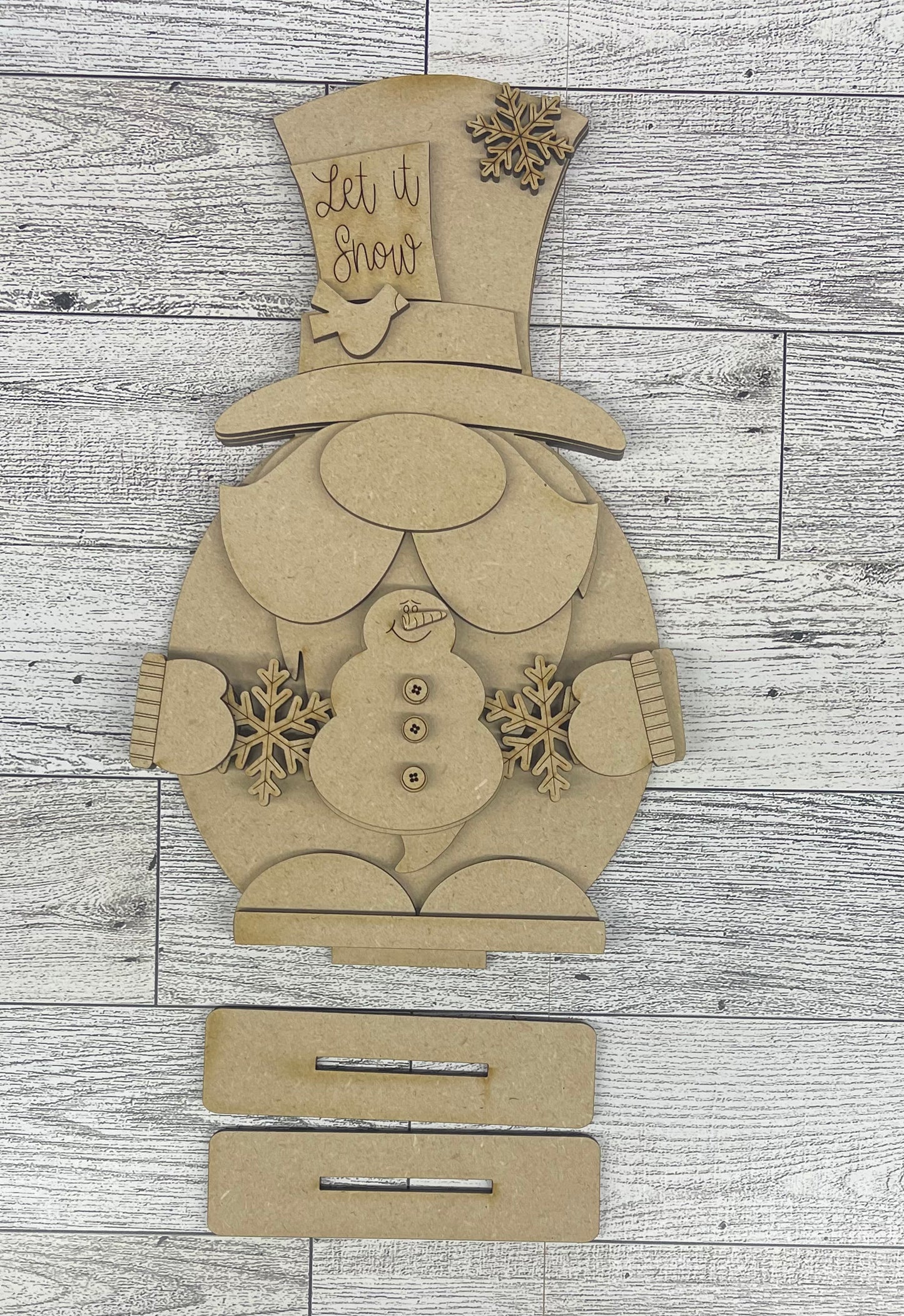 Winter Gnome holding Snowman unpainted cutouts