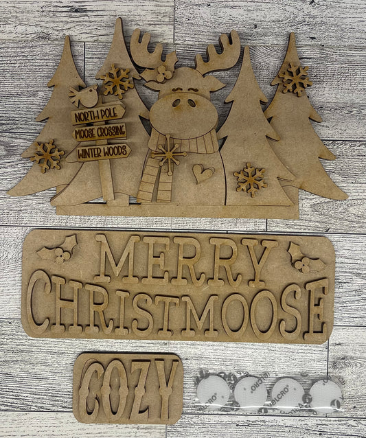Merry Christmoose Truck insert only, unpainted wood cutouts, ready for you to paint, does not include truck or fence