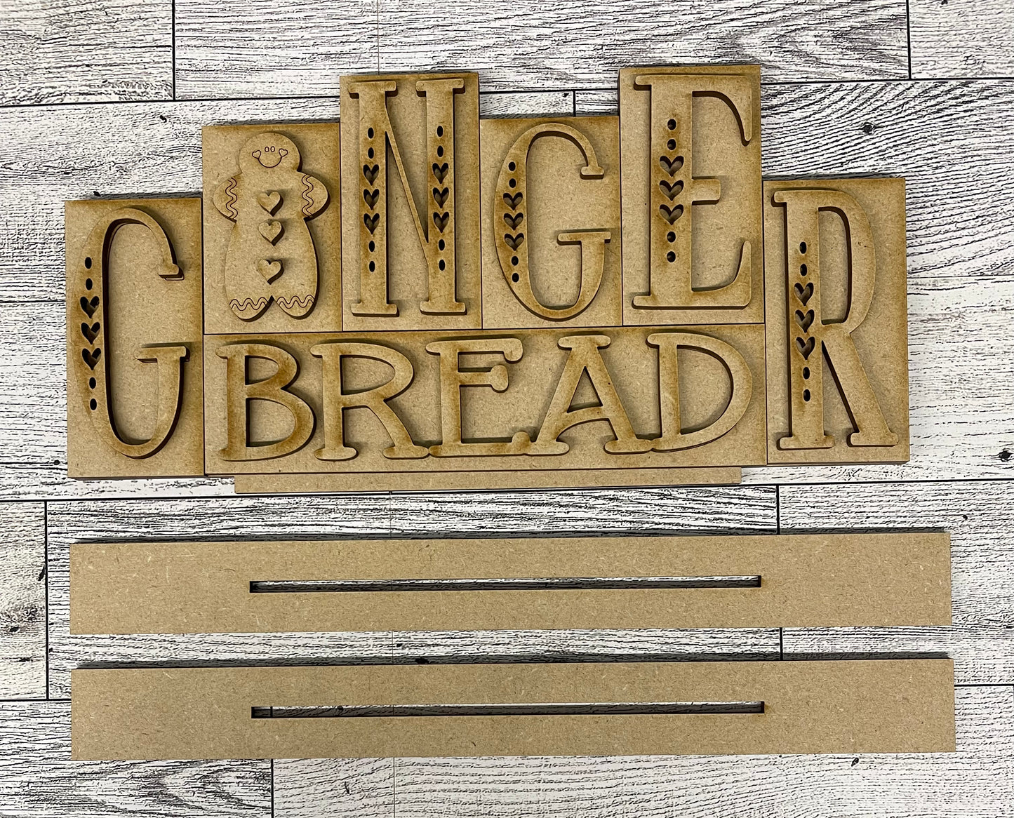 Gingerbread word kit - wood pieces, unpainted wood cutouts, ready for you to paint, scrapbook paper is not included
