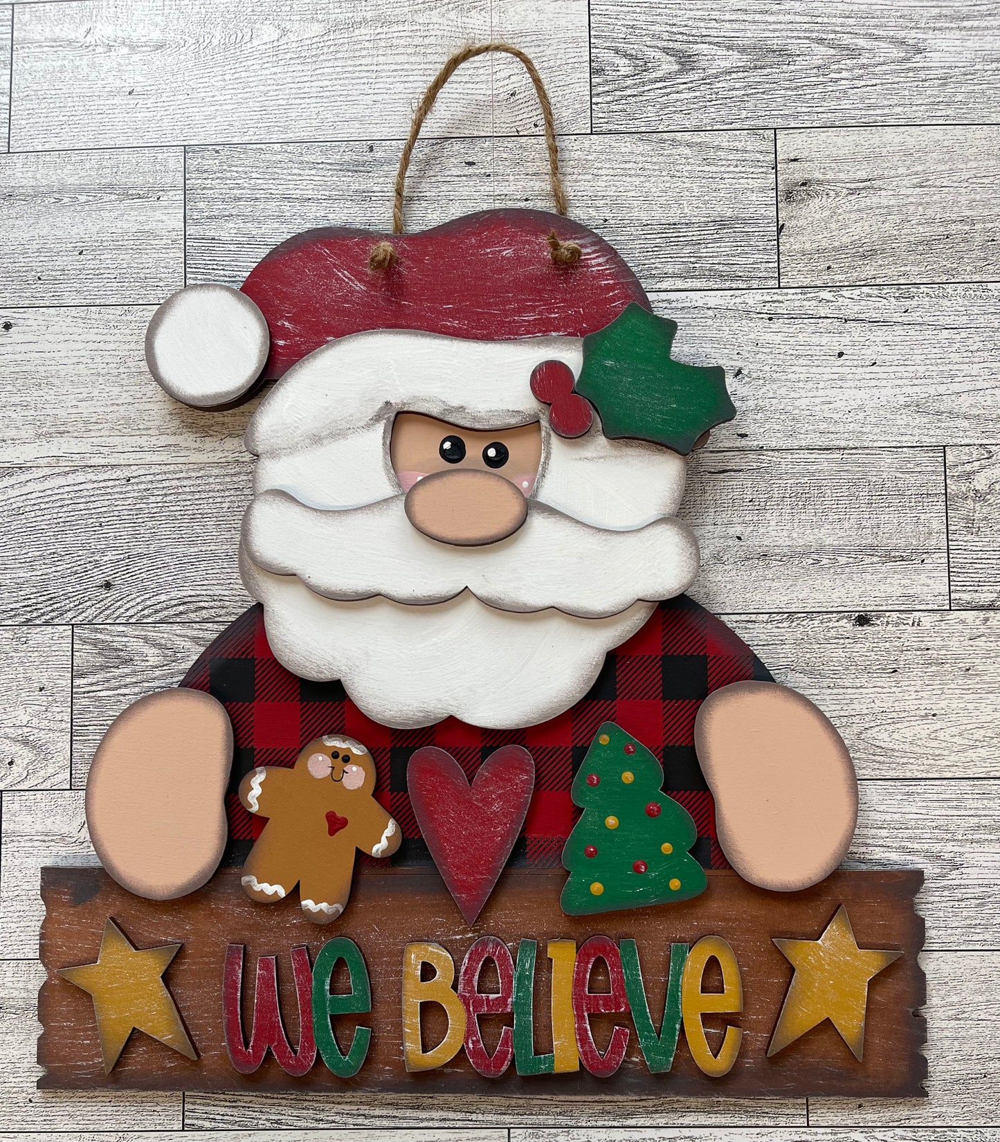 Santa - We Believe sign wood cutouts, unpainted ready for you to paint