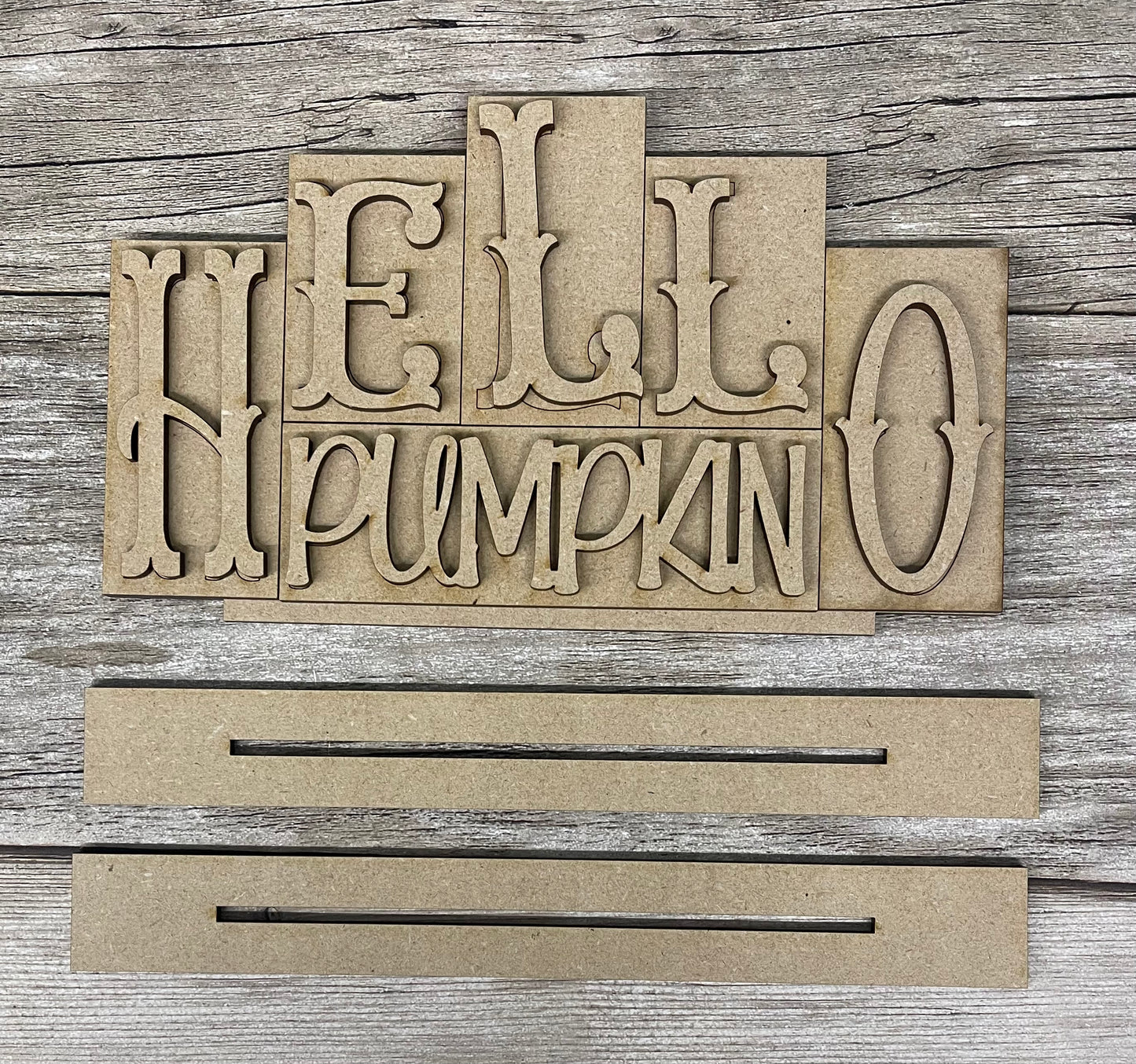 Hello Pumpkin word kit - wood pieces, unpainted wood cutouts, ready for you to paint, scrapbook paper is not included