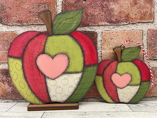 Patchwork Apple stander and ornament unpainted wood cutouts, ready for you to paint