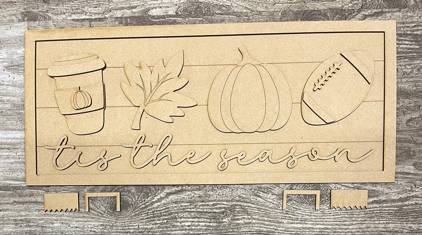 Tis the Season Fall Sign Kit, DIY Kit - unpainted wood cutouts