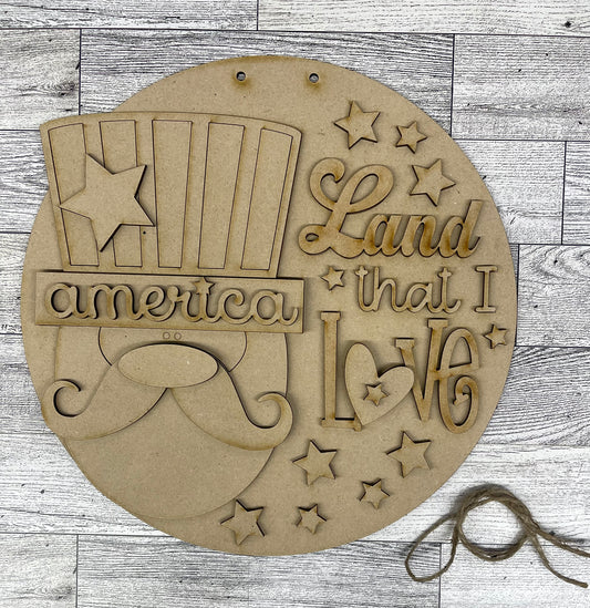 Land that I Love Uncle Sam Sign Cutouts, unpainted wooden cutouts - ready for you to paint