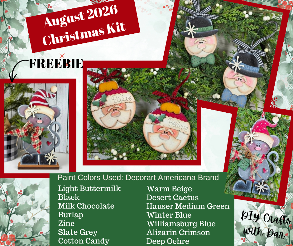 August 2026 - Dar's Christmas Craft Club - unpainted wood cutouts, ready for you to paint