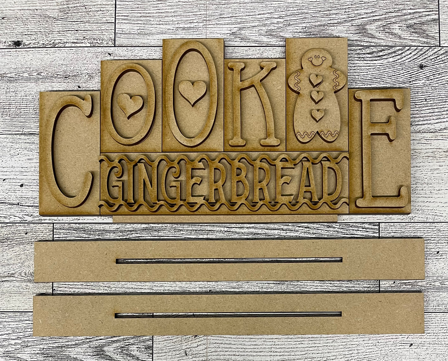 Gingerbread word kit - wood pieces, unpainted wood cutouts, ready for you to paint, scrapbook paper is not included