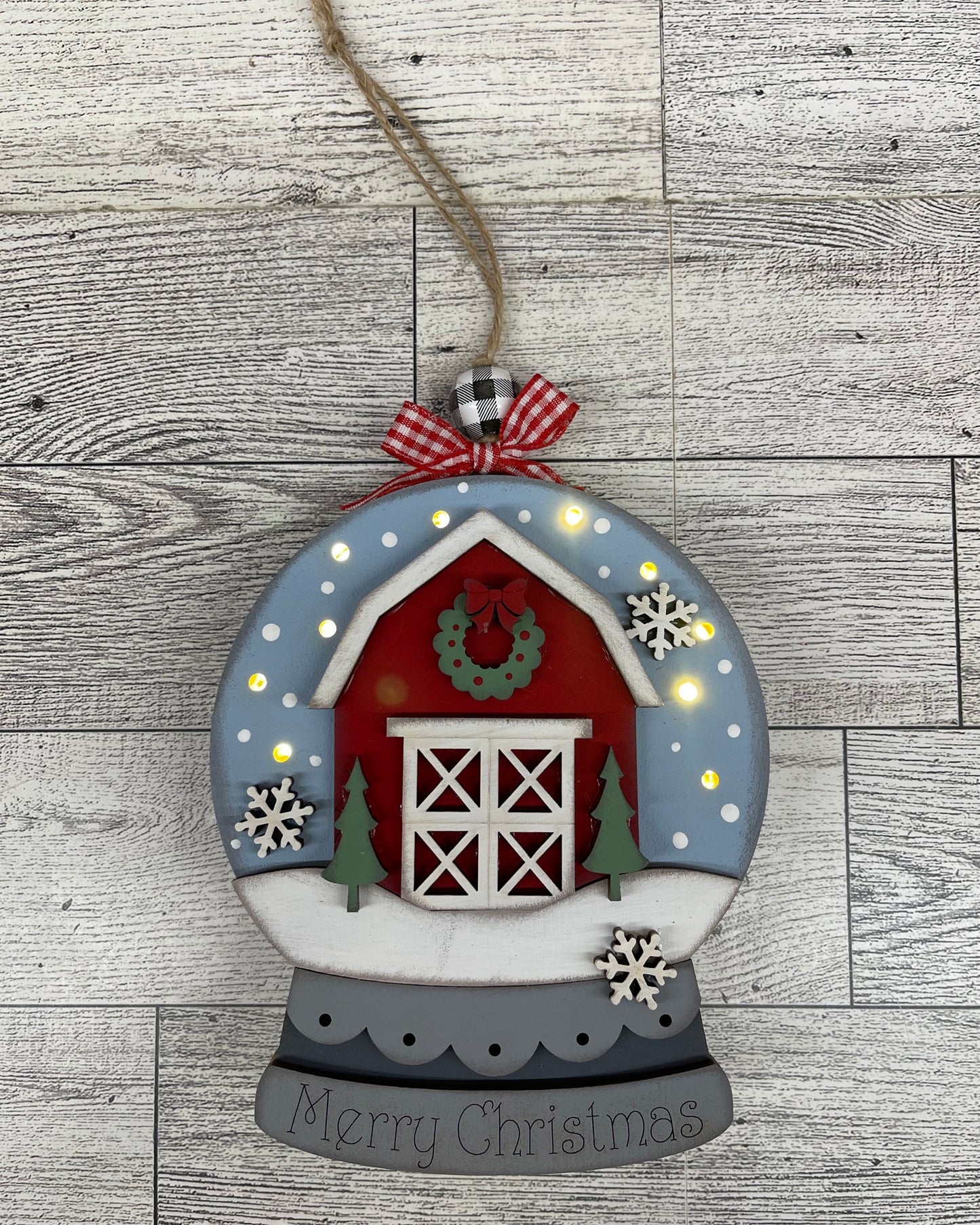 Christmas Barn - lighted Christmas Globe Ornament or Stander - unpainted wood cutouts, ready for you to paint