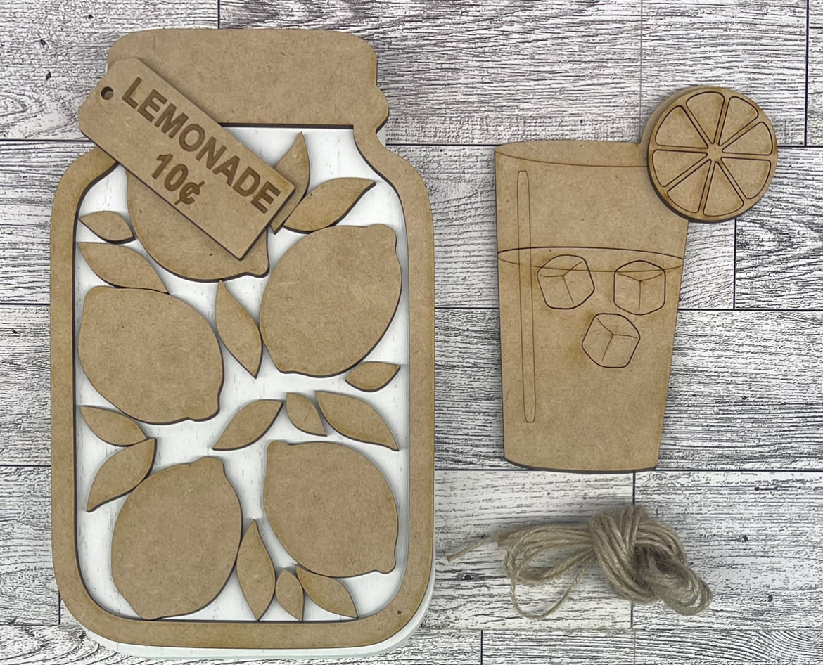 Lemonade Jar Cutouts only, cc jar not included , unpainted wooden cutouts - ready for you to paint