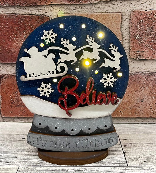 Santa - Believe lighted Christmas Globe Ornament or Stander - unpainted wood cutouts, ready for you to paint