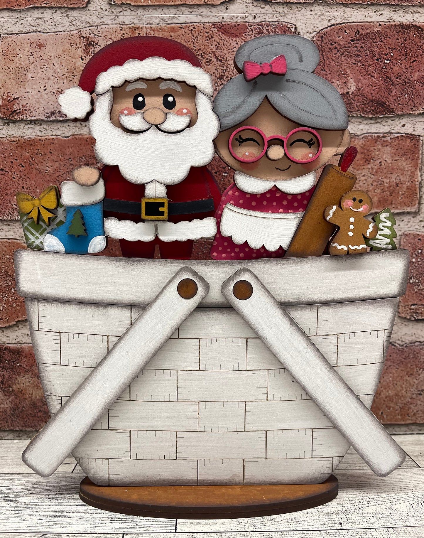 Christmas Santa and Mrs. Claus Basket Inserts - unpainted wood cutouts, ready for you to paint