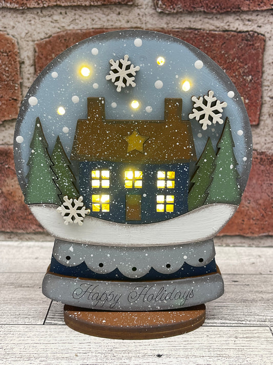 Christmas Cottage  - lighted Christmas Globe Ornament or Stander - unpainted wood cutouts, ready for you to paint