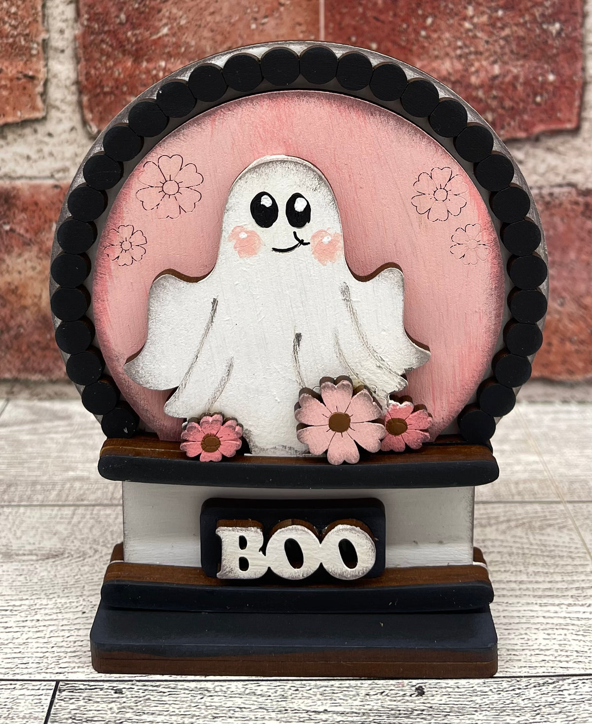 Ghost with Flowers Beaded Globe Insert Add-On - unpainted wood cutouts, ready for you to paint